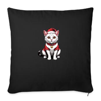 Chat de Noël Père Noël Chat Chat Chat Cadeau - Housse de coussin décorative 45 x 45 cm - noir - Devant