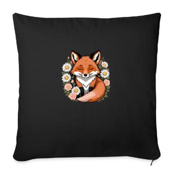 Fox Fox Flowers Cute Gift Animal Love for Women - Sofa pillowcase 17,3'' x 17,3'' (45 x 45 cm) - black - Front