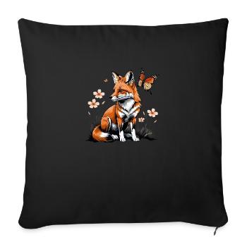 Fox Fox Flowers Cute Gift Animal Love for Women - Sofa pillowcase 17,3'' x 17,3'' (45 x 45 cm) - black - Front