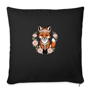 Fox Fox Flowers Cute Gift Animal Love for Women - Sofa pillowcase 17,3'' x 17,3'' (45 x 45 cm) - black - Front