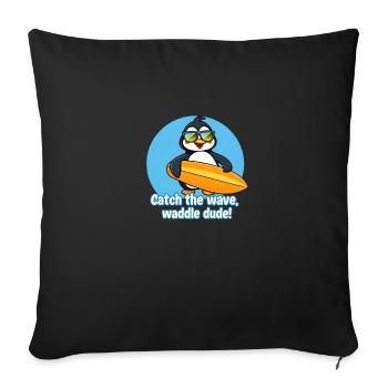 Penguin Surfing with Sunglasses, Catch the Wave - Sofa pillowcase 17,3'' x 17,3'' (45 x 45 cm) - black - Front