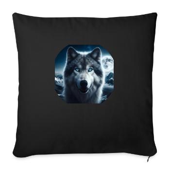 Loup aux yeux bleus la nuit - Housse de coussin décorative 45 x 45 cm - noir - Devant