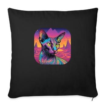 Chat psychédélique - Housse de coussin décorative 45 x 45 cm - noir - Devant