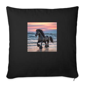 Friesenpferd am Strand - Sofakissenbezug 45 x 45 cm - Schwarz - Vorne