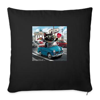 Chat en tournée - J’adore l’Allemagne ! -Berlin - Housse de coussin décorative 45 x 45 cm - noir - Devant