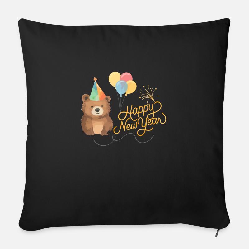 Happy New Year Bear - Sofa pillowcase 17,3'' x 17,3'' (45 x 45 cm) - black