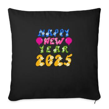 Happy New Year 2025 - Sofa pillowcase 17,3'' x 17,3'' (45 x 45 cm) - black - Front
