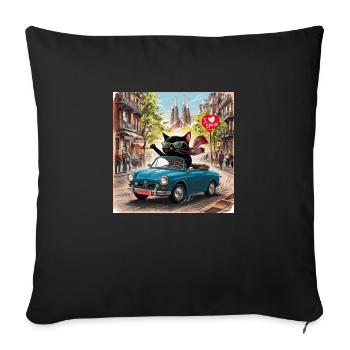 Cat on tour - I love Spain! - Barcelona - Sofa pillowcase 17,3'' x 17,3'' (45 x 45 cm) - black - Front