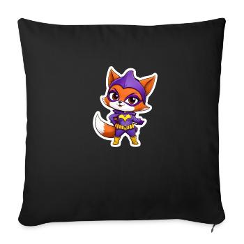 Super-héros renard - Mignon dessin animé autocollant - Housse de coussin décorative 45 x 45 cm - noir - Devant
