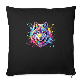 Wolf Kunst Bunt - Tier Motiv Kunstwerk Wolf - Sofakissenbezug 45 x 45 cm - Schwarz - Vorne