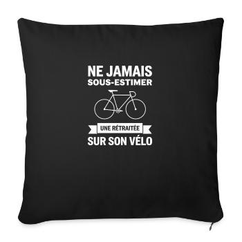 Retraitée femme cycliste vélo - Housse de coussin décorative 45 x 45 cm - noir - Devant