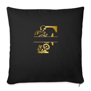 Personalisierter goldener Blumenbuchstabe f - Geschenkidee - Sofakissenbezug 45 x 45 cm - Schwarz - Vorne