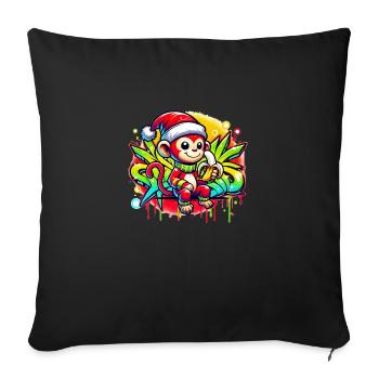 Singe avec chapeau de Père Noël mangeant banane Noël - Housse de coussin décorative 45 x 45 cm - noir - Devant