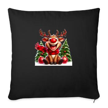 Renne joyeux – Joie de Noël - Housse de coussin décorative 45 x 45 cm - noir - Devant