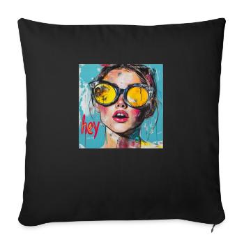 Salutation HEY en pop art rouge - Housse de coussin décorative 45 x 45 cm - noir - Devant