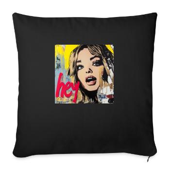 Salutation HEY en pop art rouge - Housse de coussin décorative 45 x 45 cm - noir - Devant