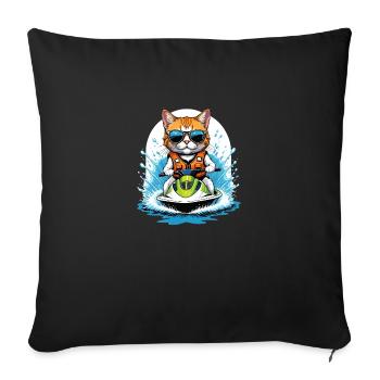 Cat Jet Ski Chat Drôle Drôle Cadeau - Housse de coussin décorative 45 x 45 cm - noir - Devant
