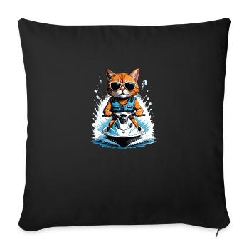 Cat Jet Ski Chat Drôle Drôle Cadeau - Housse de coussin décorative 45 x 45 cm - noir - Devant