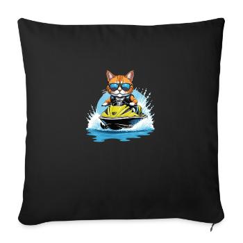 Cat Jet Ski Chat Drôle Drôle Cadeau - Housse de coussin décorative 45 x 45 cm - noir - Devant