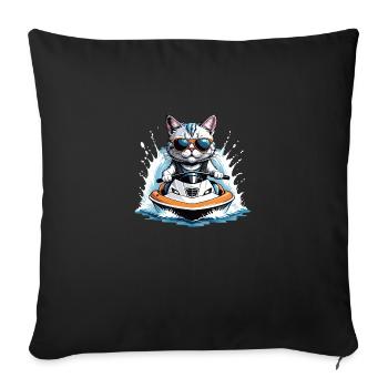 Cat Jet Ski Chat Drôle Drôle Cadeau - Housse de coussin décorative 45 x 45 cm - noir - Devant