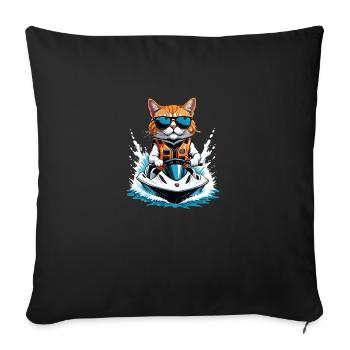 Cat Jet Ski Chat Drôle Drôle Cadeau - Housse de coussin décorative 45 x 45 cm - noir - Devant