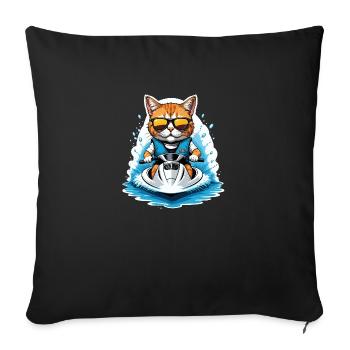 Cat Jet Ski Chat Drôle Drôle Cadeau - Housse de coussin décorative 45 x 45 cm - noir - Devant