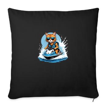 Cat Jet Ski Chat Drôle Drôle Cadeau - Housse de coussin décorative 45 x 45 cm - noir - Devant