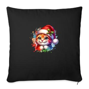 Chat mignon Noël - Housse de coussin décorative 45 x 45 cm - noir - Devant