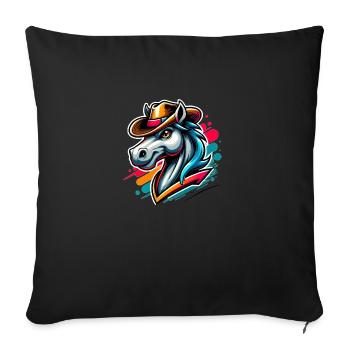 Cheval d’équitation western avec chapeau de cow-boy - Housse de coussin décorative 45 x 45 cm - noir - Devant