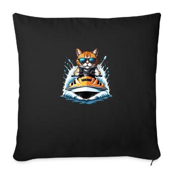 Cat Jet Ski Chat Drôle Drôle Cadeau - Housse de coussin décorative 45 x 45 cm - noir - Devant