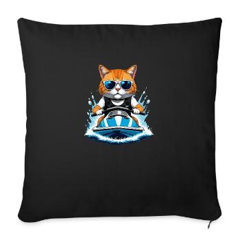 Cat Jet Ski Chat Drôle Drôle Cadeau - Housse de coussin décorative 45 x 45 cm - noir - Devant