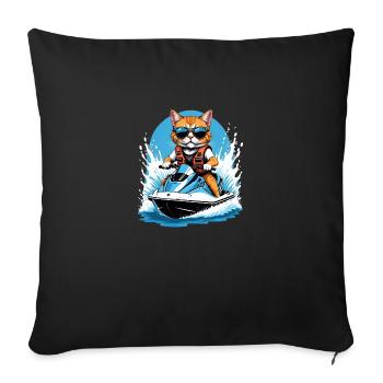 Cat Jet Ski Chat Drôle Drôle Cadeau - Housse de coussin décorative 45 x 45 cm - noir - Devant