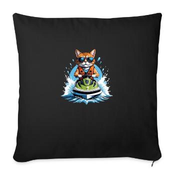Cat Jet Ski Chat Drôle Drôle Cadeau - Housse de coussin décorative 45 x 45 cm - noir - Devant