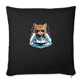 Cat Jet Ski Chat Drôle Drôle Cadeau - Housse de coussin décorative 45 x 45 cm - noir - Devant