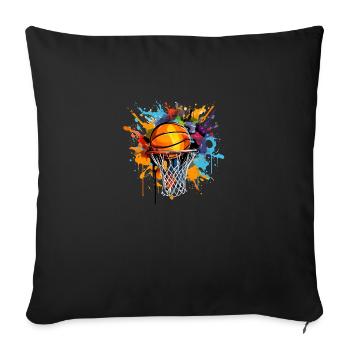 Panier de basket-ball coloré Pop Art - Housse de coussin décorative 45 x 45 cm - noir - Devant
