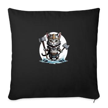 Chat Viking Viking Chat Cadeau Mignon - Housse de coussin décorative 45 x 45 cm - noir - Devant