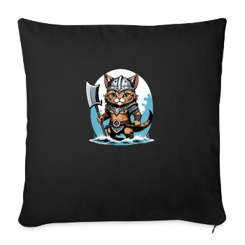 Chat Viking Viking Chat Cadeau Mignon - Housse de coussin décorative 45 x 45 cm - noir - Devant