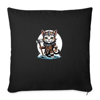 Chat Viking Viking Chat Cadeau Mignon - Housse de coussin décorative 45 x 45 cm - noir - Devant