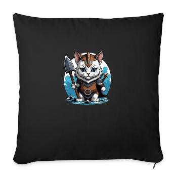 Chat Viking Viking Chat Cadeau Mignon - Housse de coussin décorative 45 x 45 cm - noir - Devant
