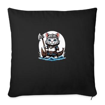 Chat Viking Viking Chat Cadeau Mignon - Housse de coussin décorative 45 x 45 cm - noir - Devant