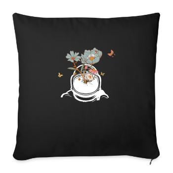 Astronaute avec des fleurs rétro - idée cadeau - Housse de coussin décorative 45 x 45 cm - noir - Devant