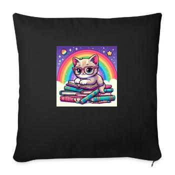 Cute cat reading books under the rainbow - Sofa pillowcase 17,3'' x 17,3'' (45 x 45 cm) - black - Front