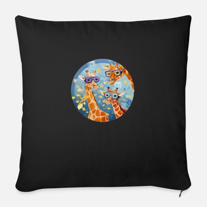 Giraffen unter Wasser mit Taucherbrille - Sofakissenbezug 45 x 45 cm - Schwarz