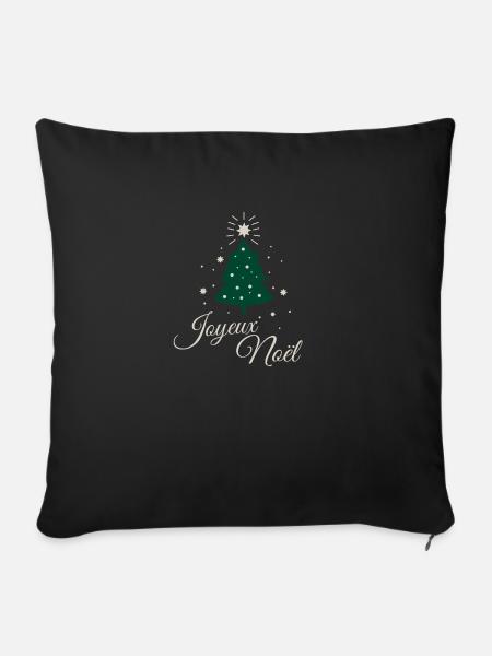 Minimalistischer Tannenbaum mit raffiniertem silbernem Text - Sofakissenbezug 45 x 45 cm - Schwarz