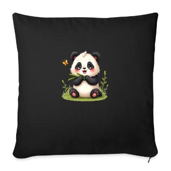 Cute cartoon panda with bamboo and butterfly - Sofa pillowcase 17,3'' x 17,3'' (45 x 45 cm) - black - Front
