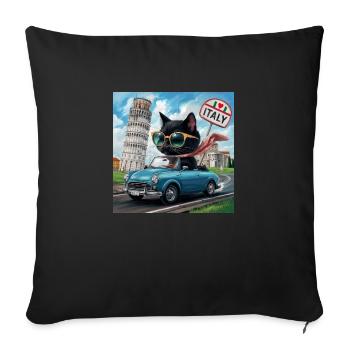 Chat en tournée - J’adore l’Italie ! -Pise - Housse de coussin décorative 45 x 45 cm - noir - Devant