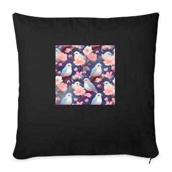 Birds in the Cherry Blossom Tree | Seamless pattern - Sofa pillowcase 17,3'' x 17,3'' (45 x 45 cm) - black - Front