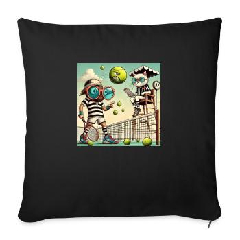 Tennis humour chat filet raquette balle - Housse de coussin décorative 45 x 45 cm - noir - Devant