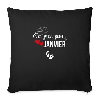 C’est prévu pour janvier - annonce de grossesse - Housse de coussin décorative 45 x 45 cm - noir - Devant
