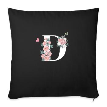 Letter d pink flowers - Sofa pillowcase 17,3'' x 17,3'' (45 x 45 cm) - black - Front
